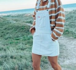 SS Retro Relaxed Overall Skirt- Bone - Ladies