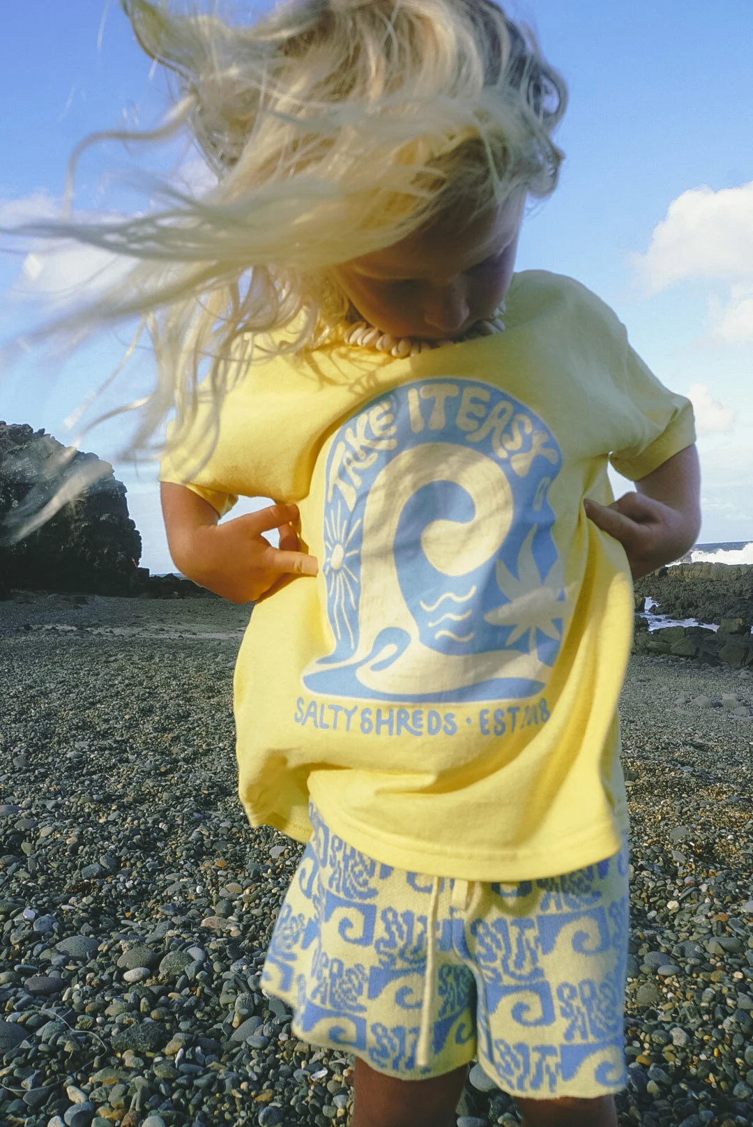 Salty Shreds Endless Waves Organic Knit Short - Blue Yellow - Groms 5 Salty Shreds Endless Waves Organic Knit Short - Blue Yellow - Groms - Image 3