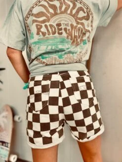 Checkerboard Denim Shorts - Ladies