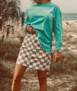 Checkerboard Denim Skirt - Ladies