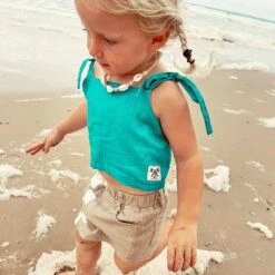 Ocean Teal Linen Crop - Girls