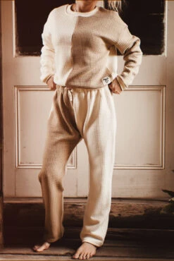 Waffle Colour Block Lounge Pullover - Ladies