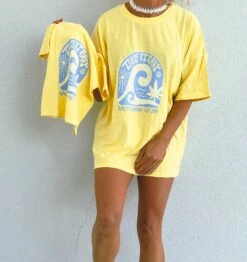Take It Easy Oversized Yellow Hemp Tee - Ladies